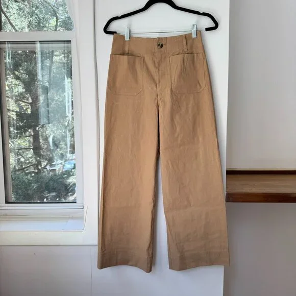New Anthropologie The Colette Linen Crop Wide Leg Pants Maeve Magic Tan Camel 28 - Picture 3 of 10